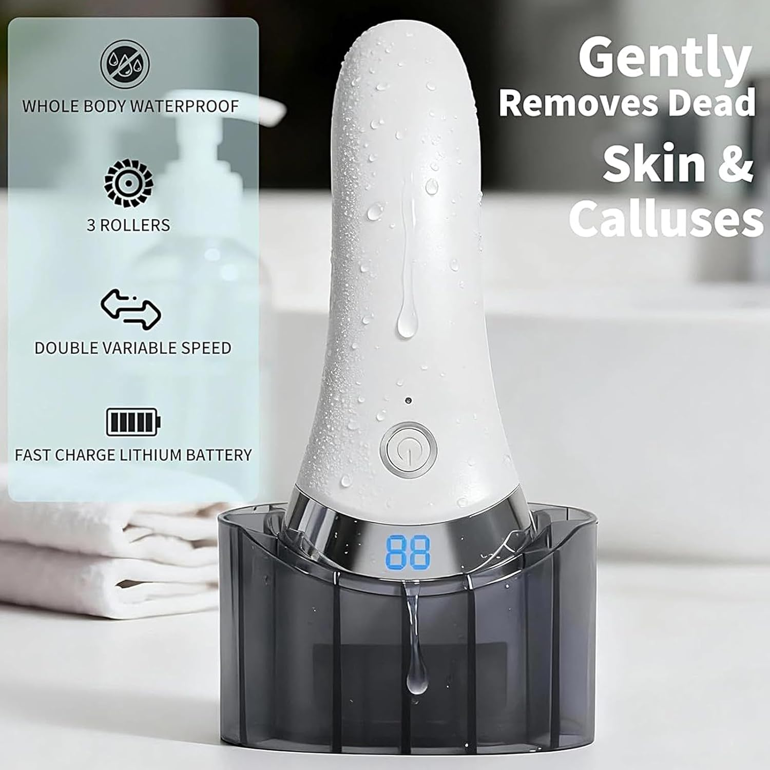 Electric Foot File,Battery Display Rechargeable with 3 Heads - Electric Callus Remover for Feet,For Cracked Dry Hard Skin Heel Care Home Travel Spa Women Men Birthday image number 3