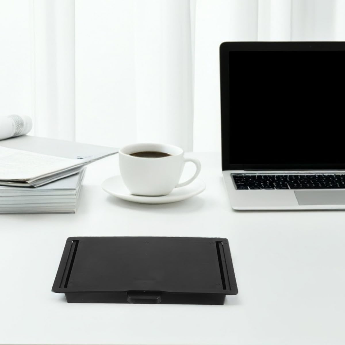 OSALADI 2Pcs under Desk Storage Drawer Organizer Sliding Cabinet Organizer Self-Adhesive Black Plastic Pull-Out Storage Box for Office and Kitchen Workspace Organization image number 1