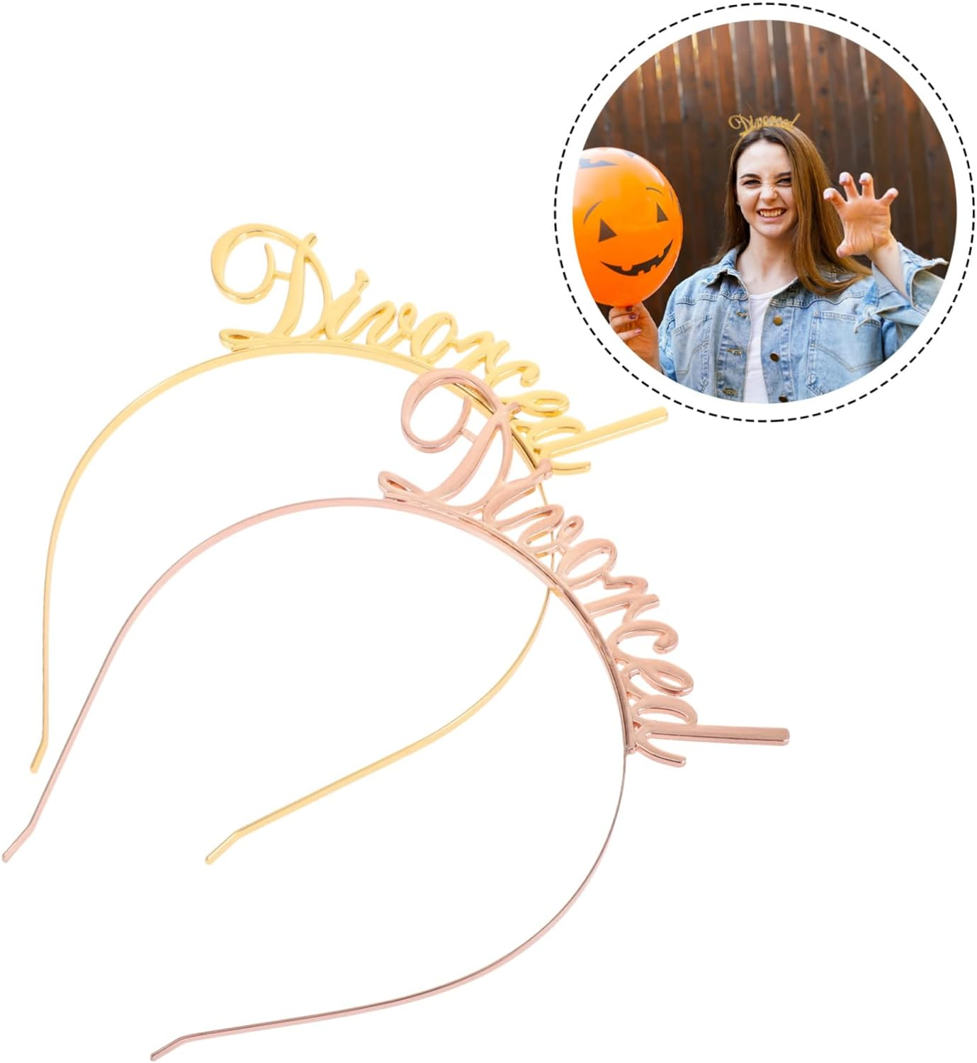 VICASKY 2 Pieces Divorced Headband Made of Gold Rose Gold Elastic Hair Pins for Divorce Parties, Fashionable Hair Accessories for Parties and Special Occasions image number 2