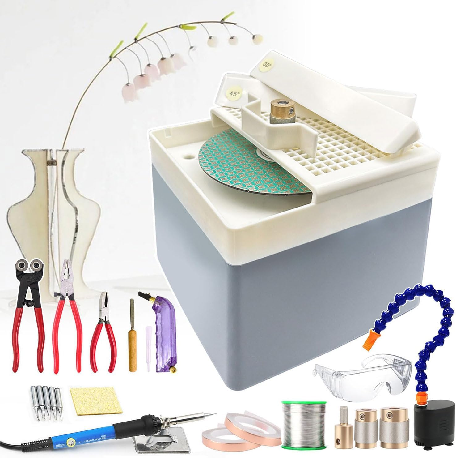 Stained Glass Starter Kit,With 3Pcs Grinder Bit + 3Pcs Grinding Disc&Glass Cutting Kit & Soldering Iron Kit&Automatic Water Supply Kit for Grinding Multi Angles&Curves image number 3