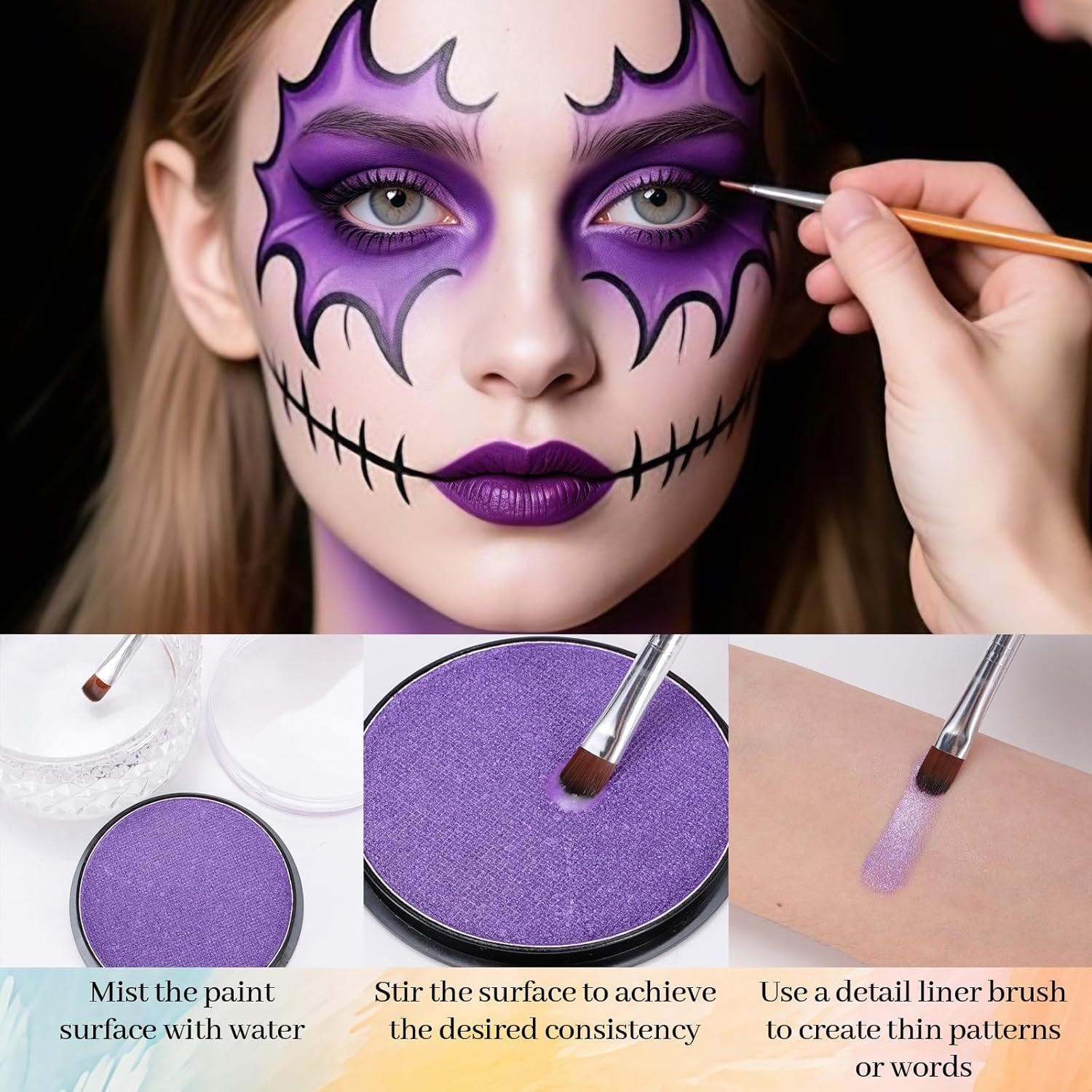 YBUETE White Face Body Painting,Water-Based Face Face Paints Makeup Palette for Adults Party,Professional Non Toxic Painting for Halloween SFX Skeleton Vampire Joker Zombie Goth Cosplay Makeup - Blue image number 7