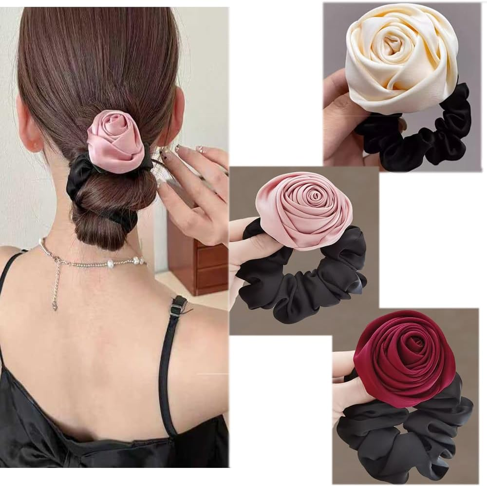Rose Flower Hair Bobbles Elastic Hair Bands Stretchy Rubber Hair Bands Slim Floral Headbands Scrunchies Ponytail Holder Accessories for Women Girls image number 1