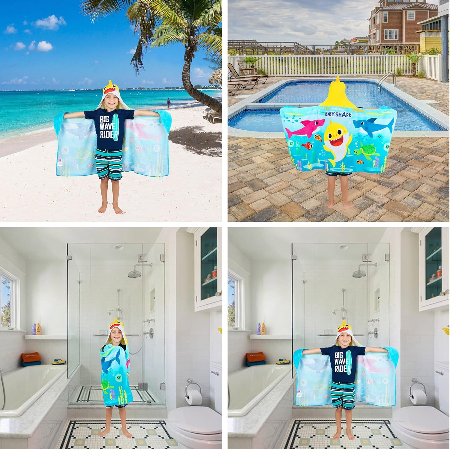 Franco Baby Shark Bath/Pool/Beach Soft Cotton Terry Hooded Towel Wrap, 24 in X 50 In, by Kids image number 3