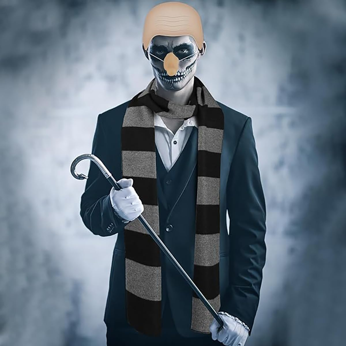 Halloween Costume Accessories for Men Black Gray Striped Mens Scarf Cosplay image number 5