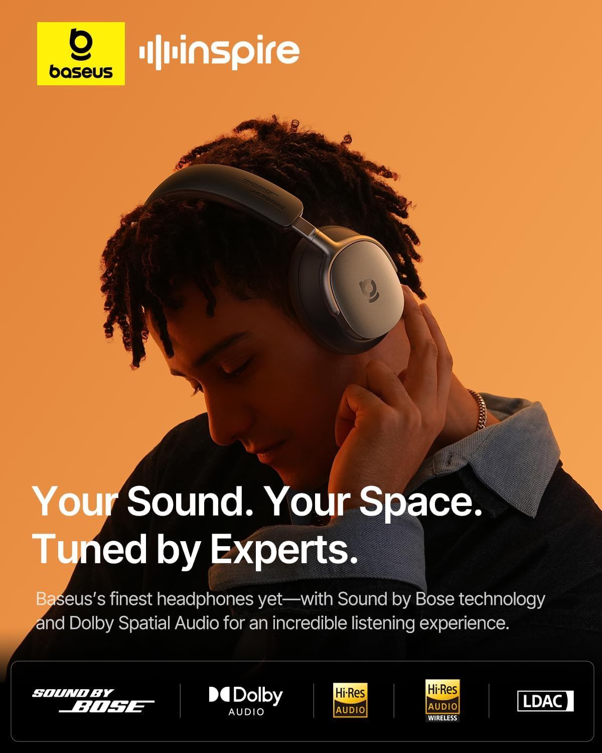 Baseus Inspire XH1 Wireless Noise Cancelling Headphones Twilight Blue (Off-White) image number 4