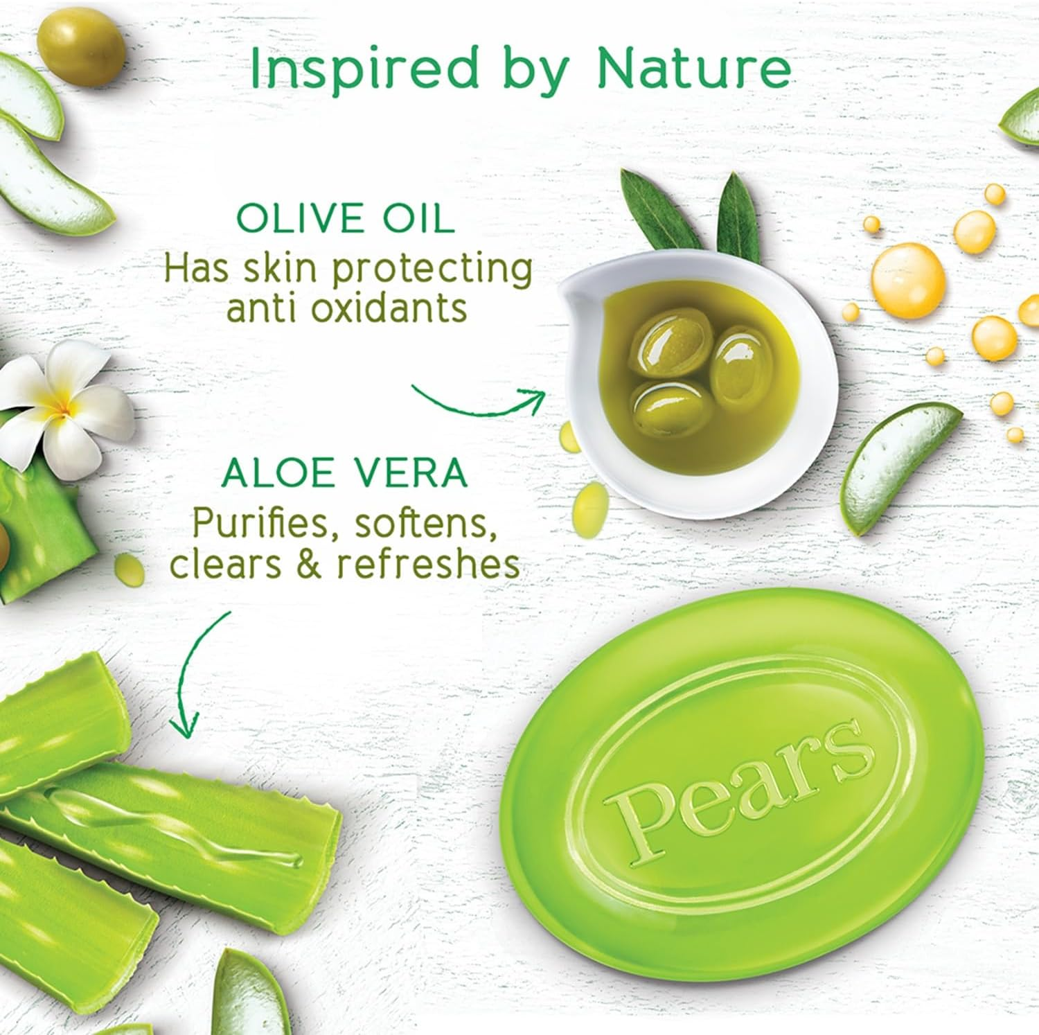 Pears Natural&eacute; Detoxifying Aloe Vera Bar Soap with 100% Natural Aloe Vera & Olive Oil| Paraben-Free Moisturising Soap with Mild Fragrance| Dermatologically Tested & Eco-Friendly (Pack of 4) image number 1