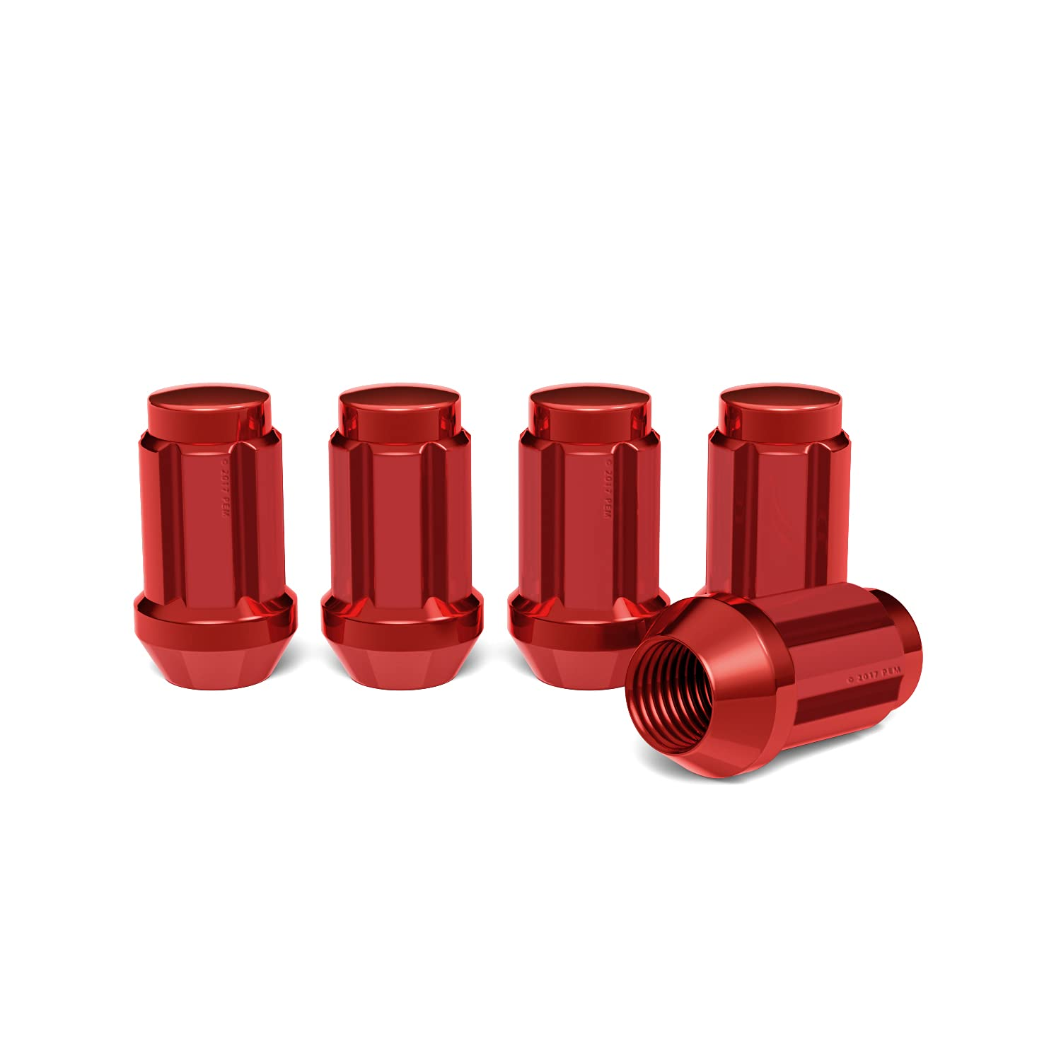 20Pc Red Spline Drive Lug Nuts - 12X1.5 Thread Size - 1.4 Length - Closed End - Cone Acorn Taper Seat - Includes 1 Socket Key Tool - for Acura Chevy Honda Lexus Mazda Scion Toyota Hyundai Tuner image number 1