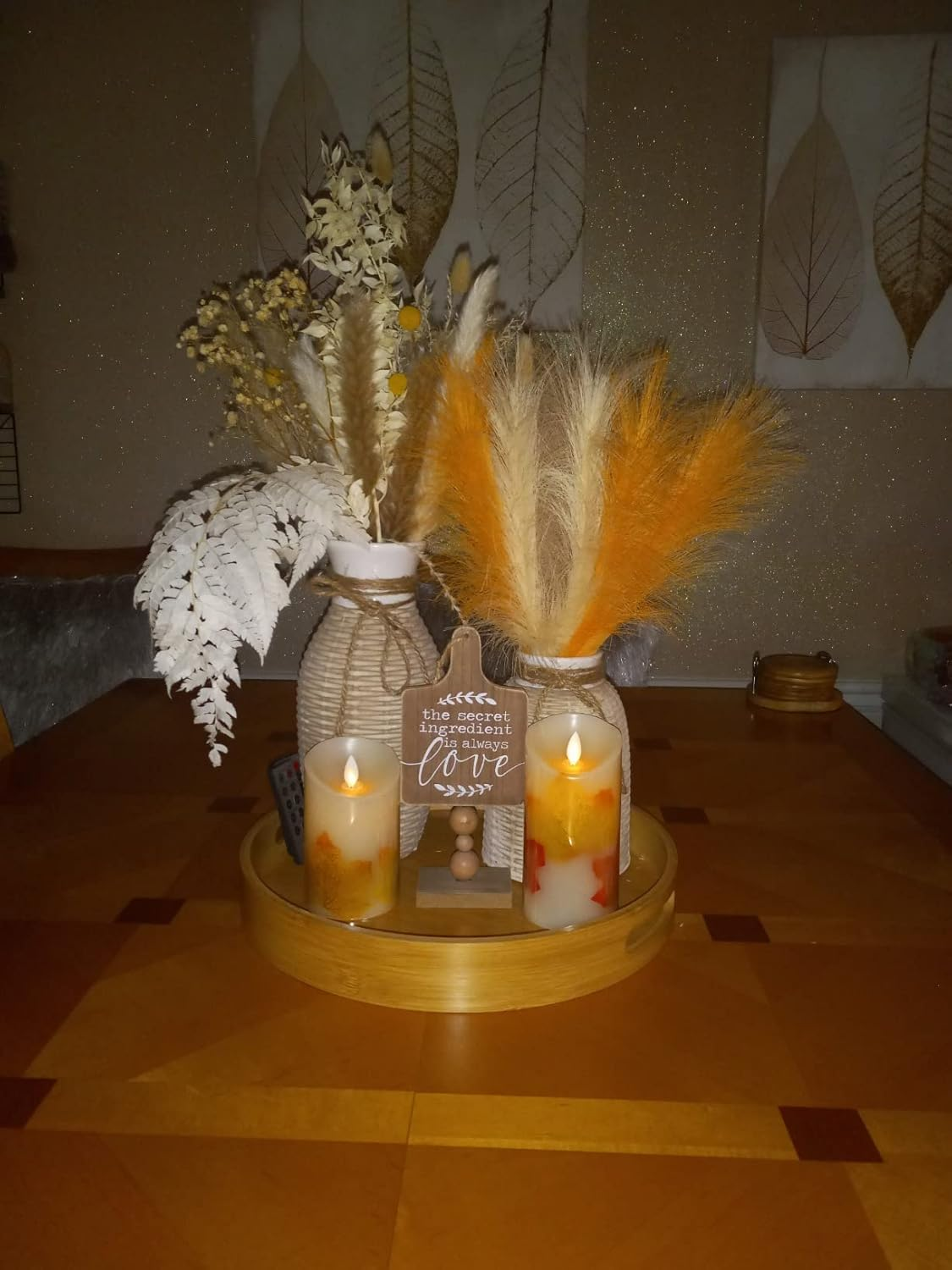 LSKYTOP Orange Pampas Grass Decor,23Inch 12Pcs Faux Pampas Grass Bouquets Artificial Pampas Fake Pampas Flower for Home Living Room Bedroom Vase Decor image number 5