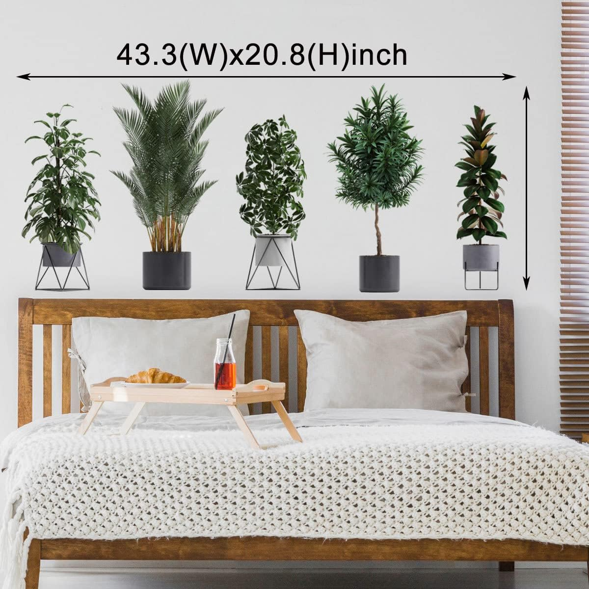 Pinenjoy Green Pot Plants Leaves Wall Decals 3D Artificial Tropical Plant Bonsai Wall Sticker 43X20Inch Removable Self-Adhesive Vinyl Pastoral Wall Murals for Bedroom Living Room Nursery Office image number 1