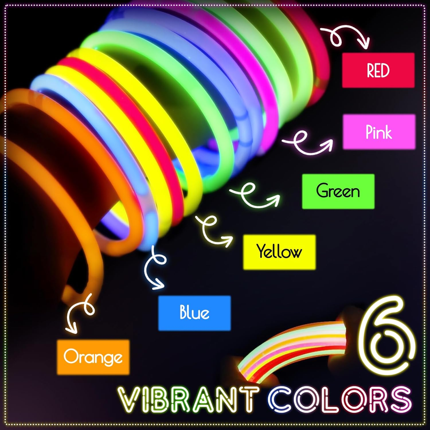 Wukong Glow Sticks 120 PCS - Ultra Bright 6 Colours Glow in the Dark Party Supplies with Connectors for Bracelet Necklace, Glowsticks Party Favours for Halloween, Christmas, Birthday Party Decoration image number 6