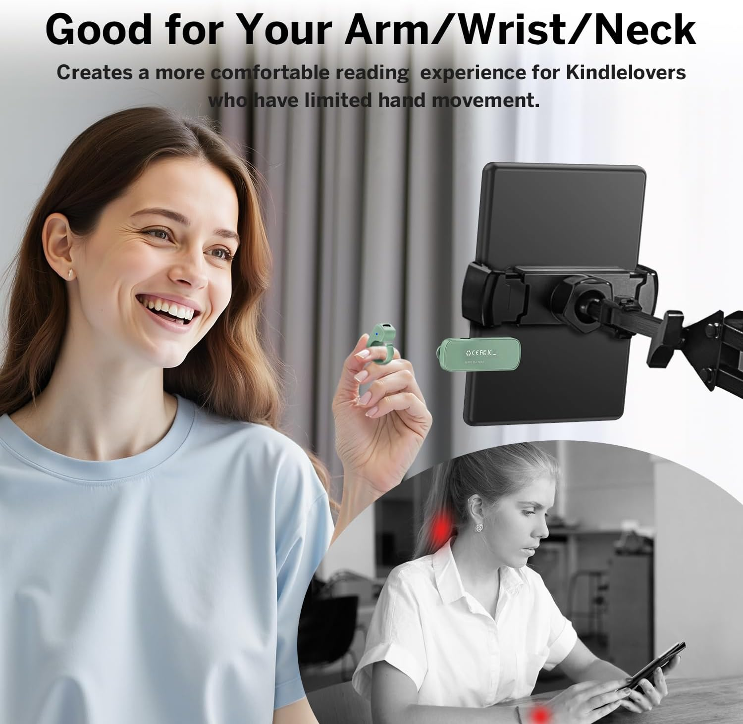 [Case-Friendly] Remote Control Page Turner Ring for Kindle Paperwhite Oasis Scribe Kobo Ereaders, Camera Camcorder Remote Controls, Page Turner Clicker for Iphone Ipad Tablets with Storage Bag image number 2