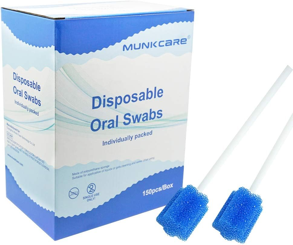 Disposable Oral Swabsticks Mouth Cleaning Sponge Swab, Blue Coarse Sponge Plum Blossom Shaped, 150 Counts