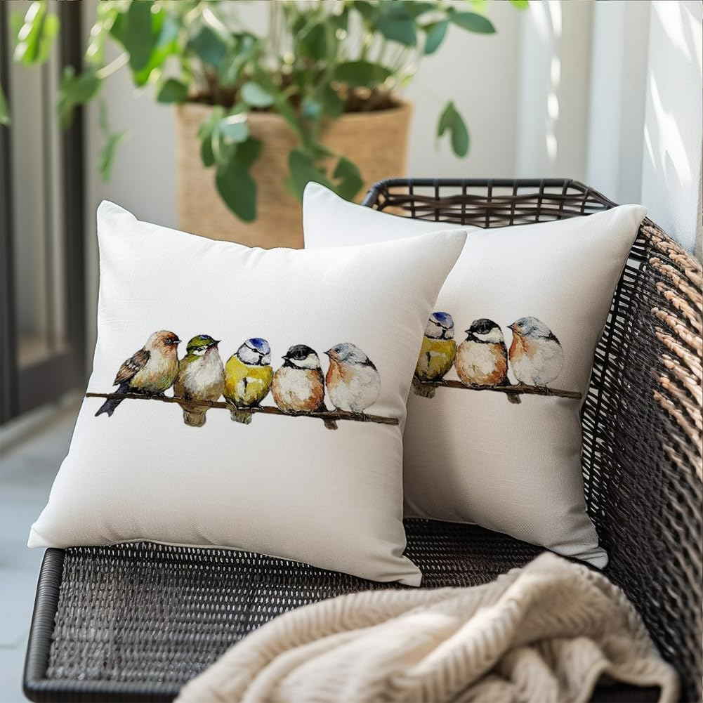 RABUSOFA Spring Summer Pillows Decorative Throw Pillows 20X20,Large Outdoor Bird Pillow Covers,Single Watercolor Hand-Painted Oil Painting Rustic Birds Square Pillow Cases for Couch Sofa image number 3