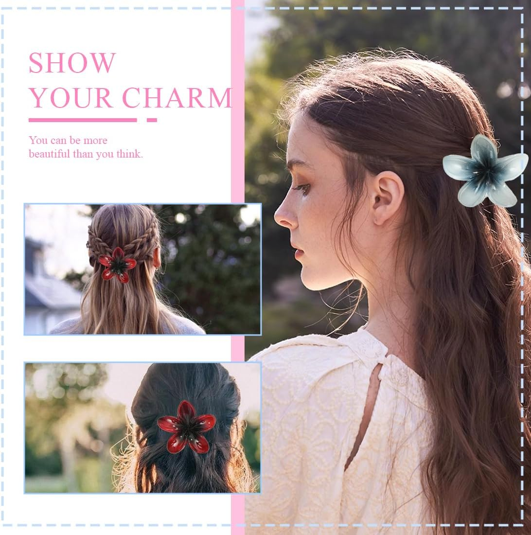 Hawaiian Plumeria Hair Accessories, Flower Hair Clip - Large Claw Clips for Thick and Thin Hair, Tropical Beach Hair Clips for Women and Girls, Pack of 3 image number 4