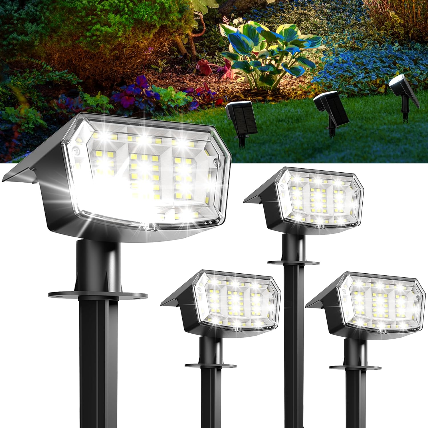 Solar Spot Lights Outdoor Waterproof 4 Pack IP65, 63 LED 3 Lighting Modes Spotlights for Yard House Garden Garage Pathway image number 6