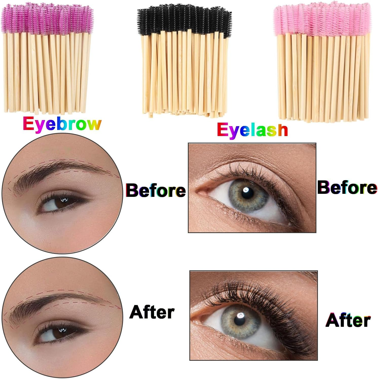 Mtxorvix 100 PCS Mascara Wands Eyelash Brushes, Lash Spoolies, Bamboo Eyelash Spoolies, Eyebrow Brush Applicator Cosmetic Makeup Brush Tool Kits for Eyelash Extension and Makeup(Black) image number 3
