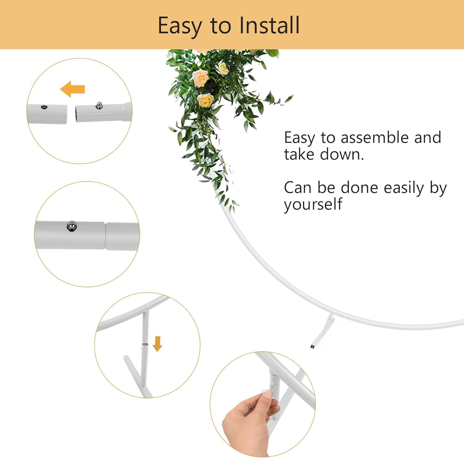 2M/ 6.6Ft round Backdrop Stand Stability & Durability Metal Balloon Arch Stand Circle Balloon Arch Kit White Garland Frame for Indoor and Outdoor Party Wedding Decorations