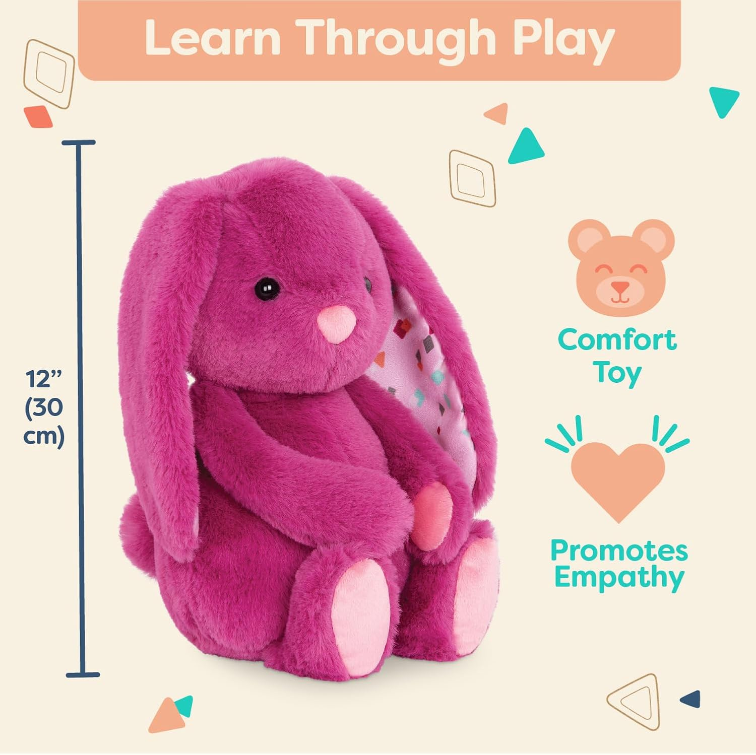 B. Toys &ndash; Plush Bunny Stuffed Animal, 12-Inch Soft Baby Toy with Floppy Ears &ndash; Safe Washable Rabbit Cuddle Companion for Babies & Toddlers, Safe Materials for 0+ Months&ndash; Pink image number 1