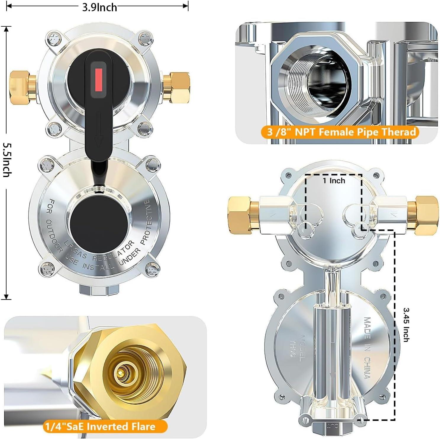 2 Stage Propane Regulator | Trailer Propane Regulator with 18 Inch Hose - Automatic Changeover 2-Stage Adapter with Gauge for Travel House Grill Trailer image number 2