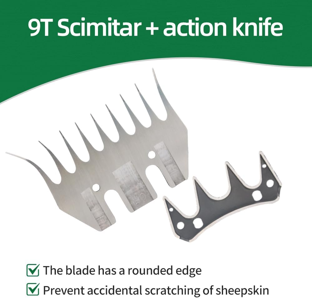 Sheep Shears Blades 9-Tooth Wool Shearing Comb and Cutter Blade Set for Alpaca Goats Wool Cutter Grooming Trimmer(9T Scimitar+Front Blade) image number 3