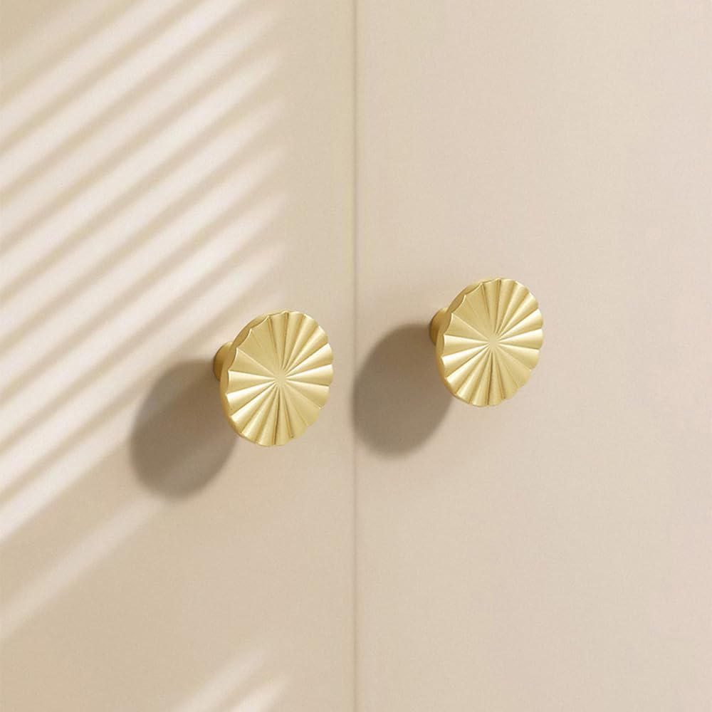 15 Pack Gold Drawer Knobs 1.18 Inch 30Mm Cabinet Knobs Zinc Alloy Brushed Gold Pulls and Knobs for Dresser Drawers Fanshaped Style Cupboard Knob with Screws Furniture Hardware image number 4