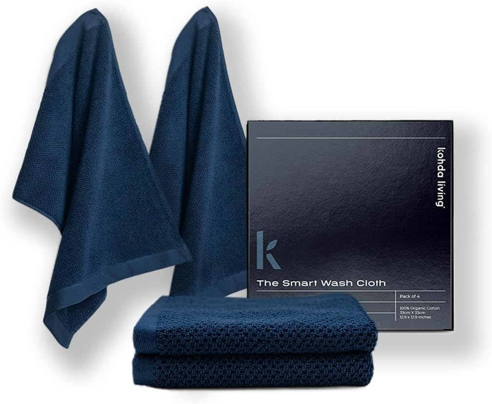 KOHDA LIVING Luxury Washcloths for Face &ndash; Wash Cloths for Bathroom, Silver Infused, Thick & Soft Face Towels &ndash; Premium Luxury Wash Cloths for Your Face, Body, or Bathroom &ndash; 4 Pack (Dune)