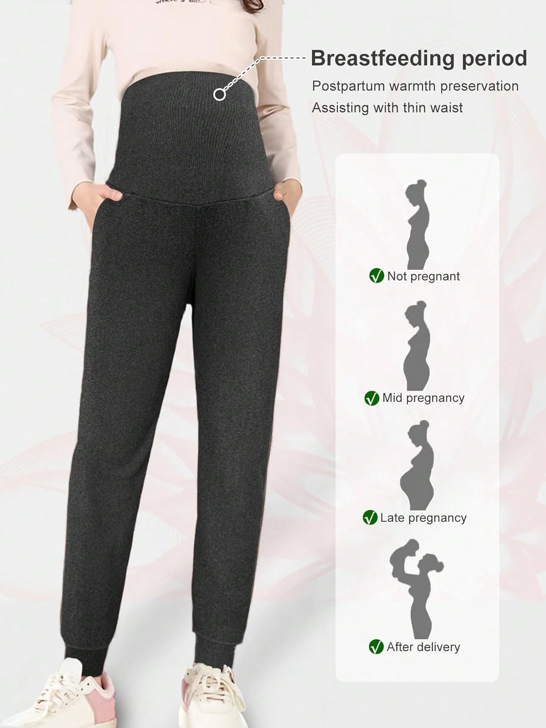 PARNIXS Women'S Thermal Maternity Pants, Fleece Lined Winter Pregnancy Joggers with Stretchable Waist, Cozy Warm Ankle Pants for Pregnant Women