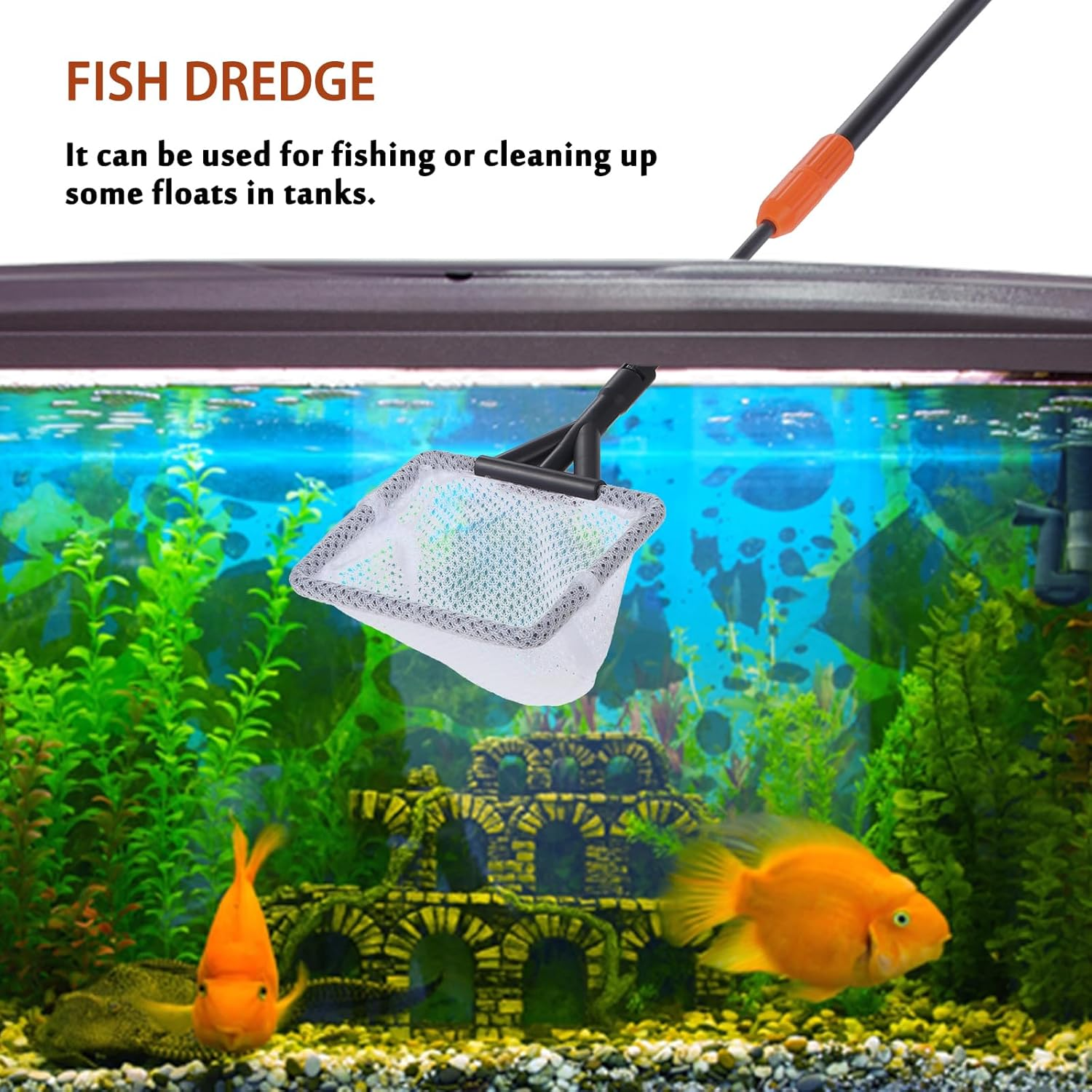 Coolty 6 in 1 Fish Tank Cleaner Aquarium Cleaning Tool with Long Telescopic Handle, Scraper, Fishing Net, Sponge Cleaning Brush, Sand Rake for Fish Tank Maintenance