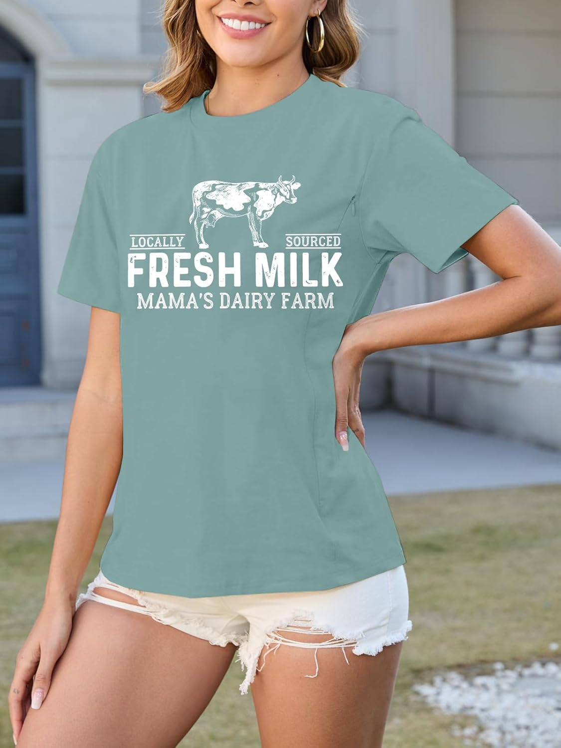 Nursing Shirts for Breastfeeding Shirt Zipper: Women Mama Nursing Graphic Tee Causal Maternity Clothes Top image number 6