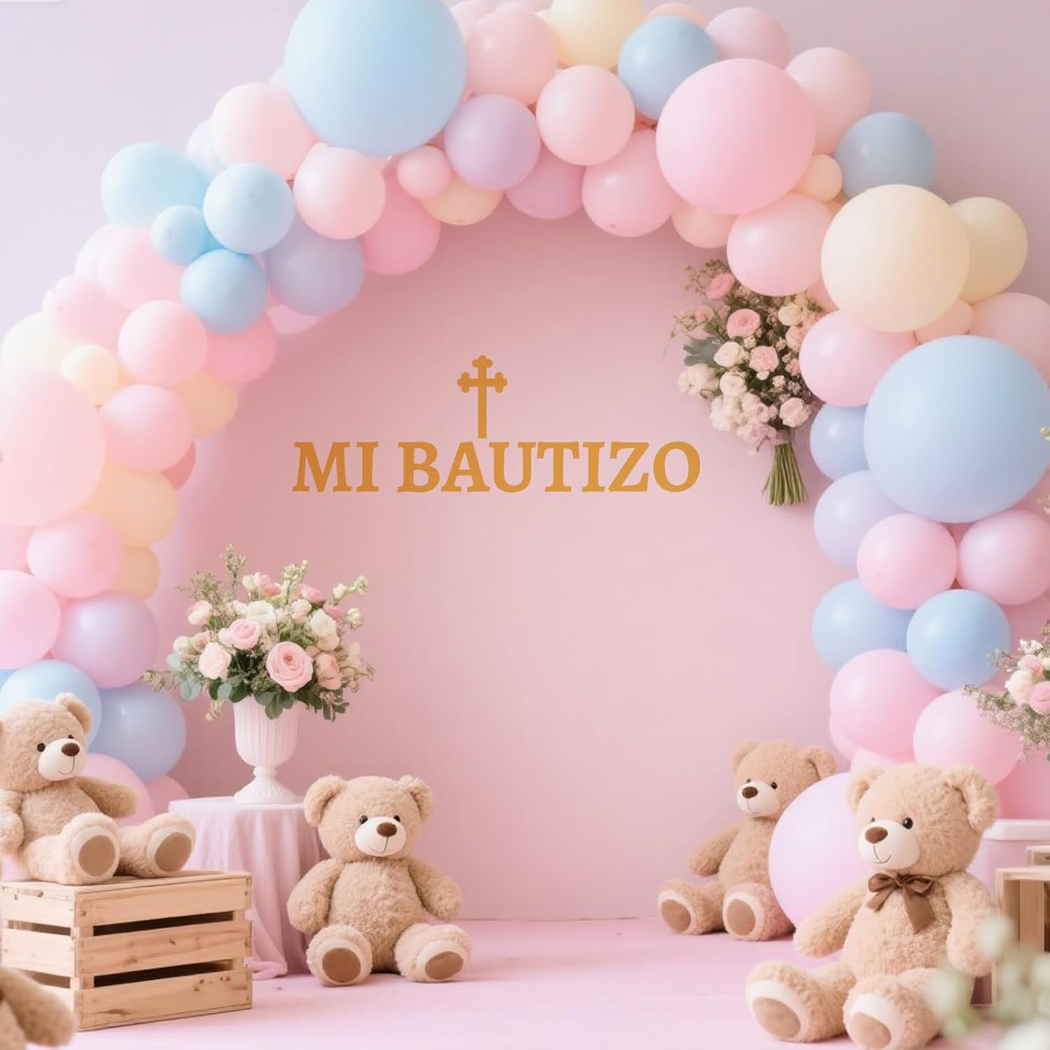 Gold Mi Bautizo Wall Decal, Removable Balloon Arch Backdrop Decor for Cross Christening First Communion Party Baby Shower Baptism Decorations (Style 1) image number 6