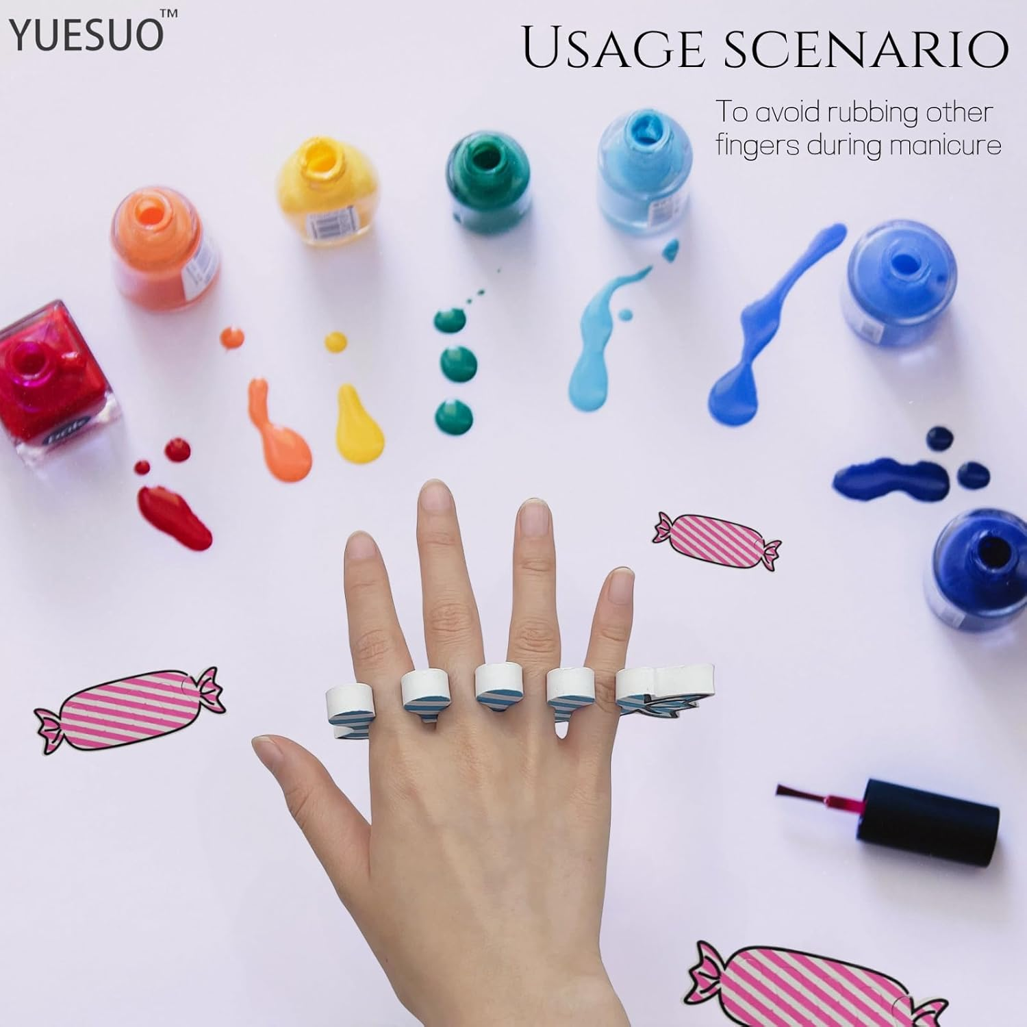 YUESUO 12 Pair Finger Spreader Set High Density EVA Material Finger Divider Spacer Cushions Candy Nail Art Tool (Blue+Pink+Green) image number 3