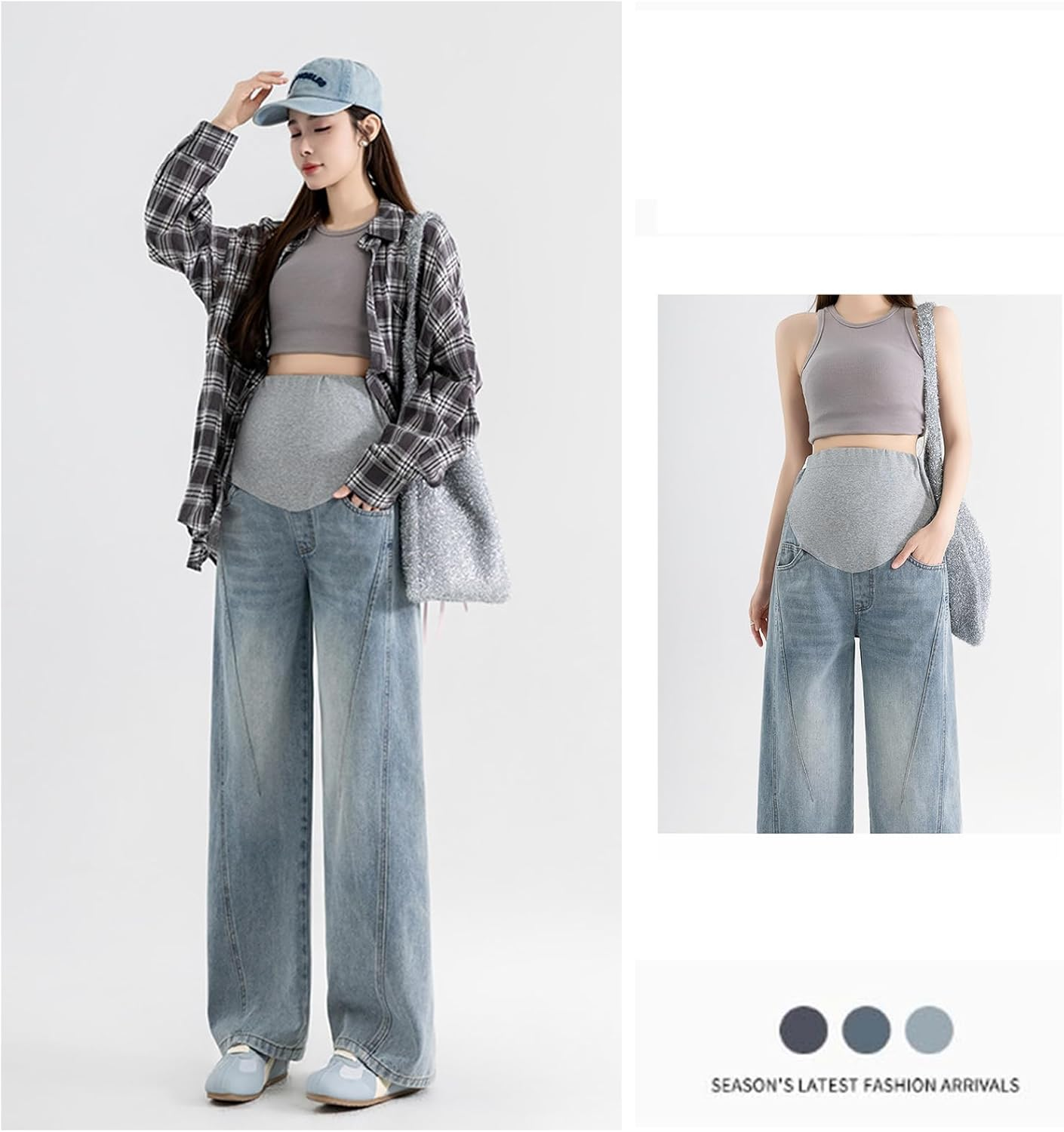 Maternity Jeans Loose Casual with Adjustable Belt, Fashion and Practical Trousers for Girls under 67 Inches image number 4