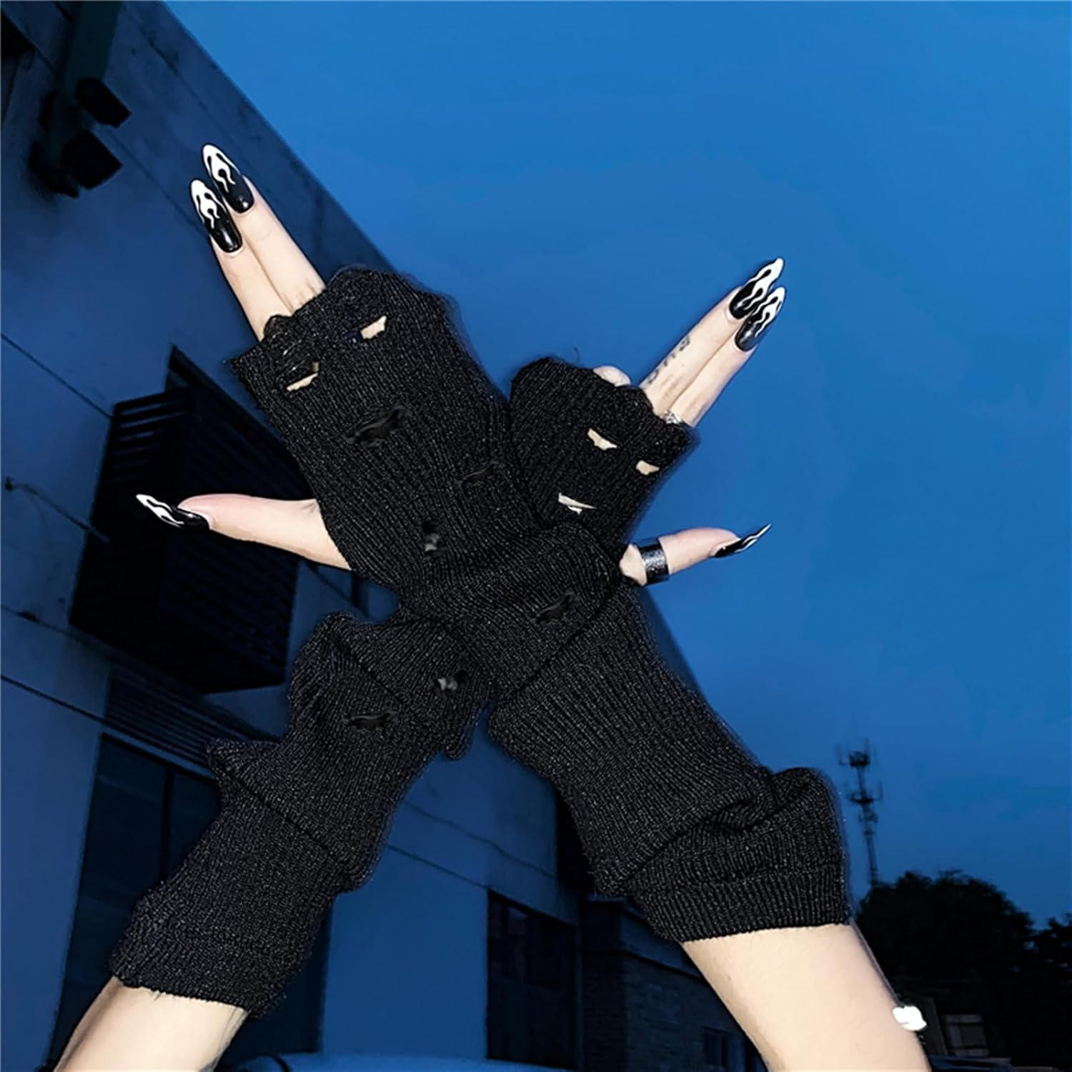 URAWESO Goth Arm Warmers Emo Punk Y2K Arm Sleeves Fingerless Gloves Cosplay Costume - Black01 image number 3