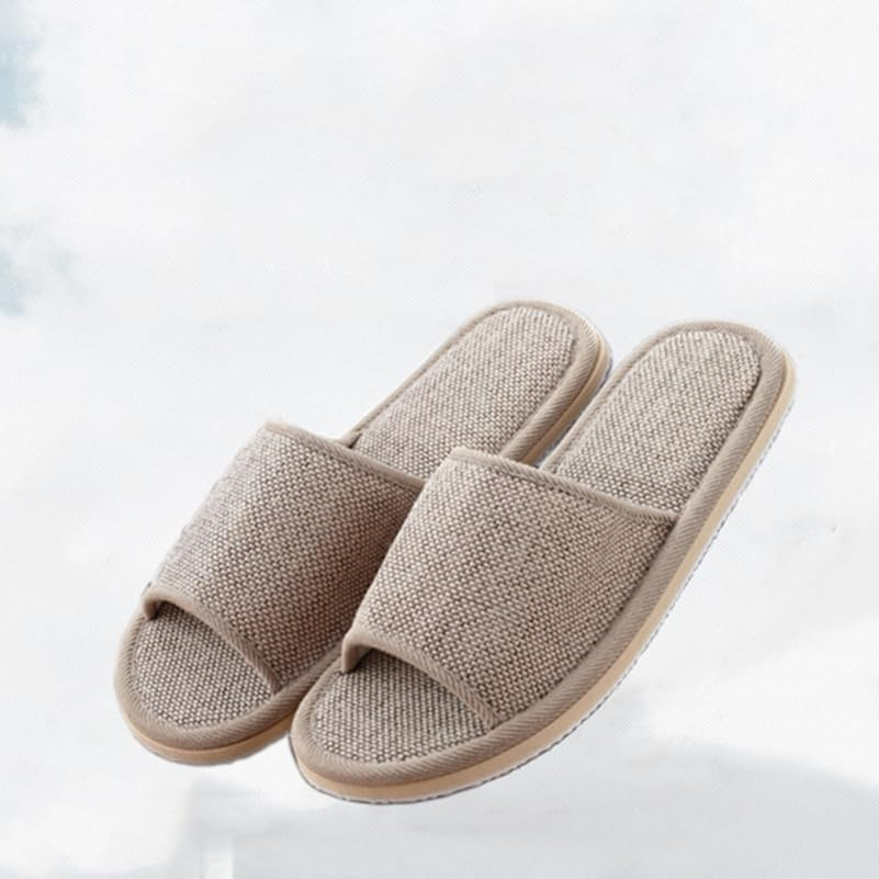 2Pairs Summer Slippers - 26Cm Non Slip Eva Bottom Cotton Linen Slippers Lightweight for Home Hotels and Guest Use Beige image number 6
