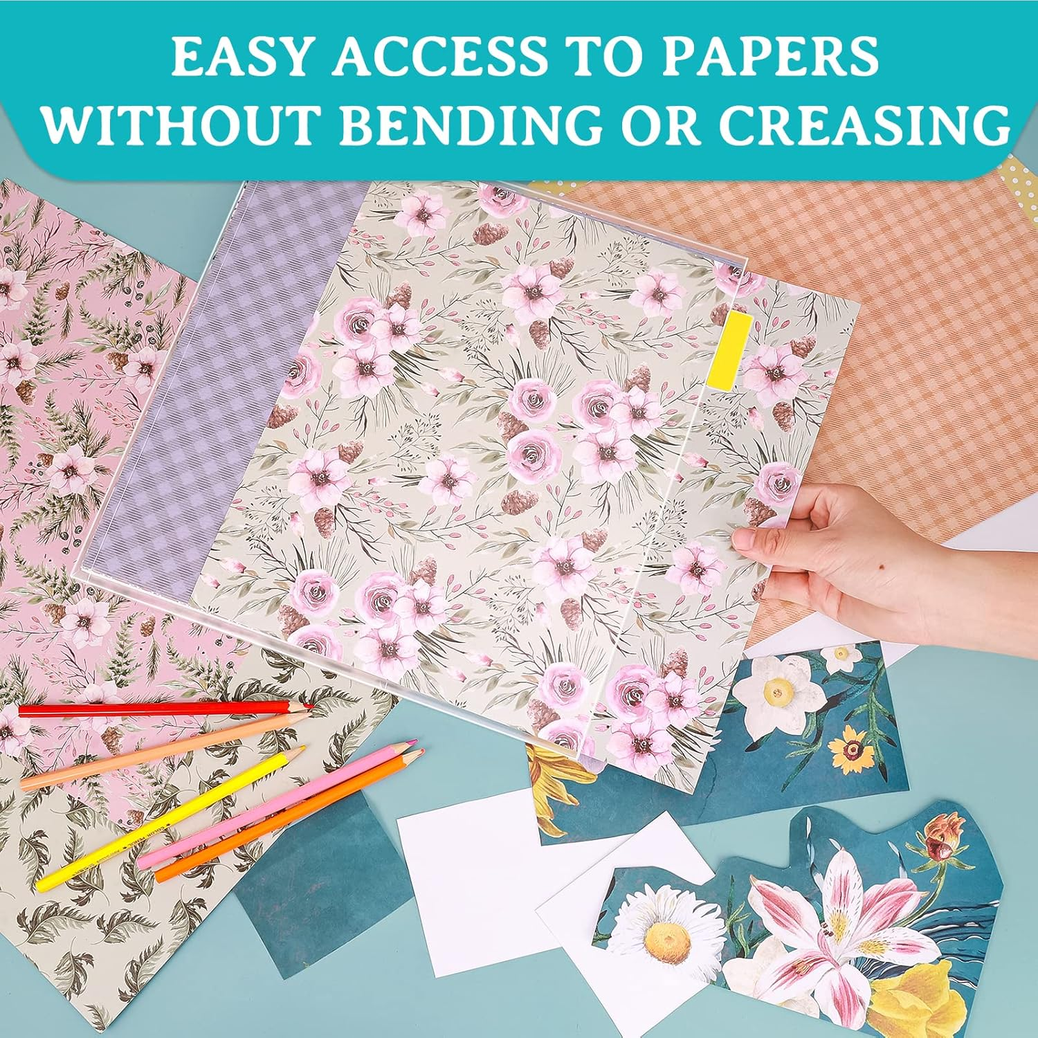 Caydo 20 Pieces Scrapbook Paper Storage Clear 12 X 12 Paper Storage Organizer with Tabs and Gusset Bottom for Holding Scrapbook Paper, Vinyl Paper, Paper, Cardstock image number 5