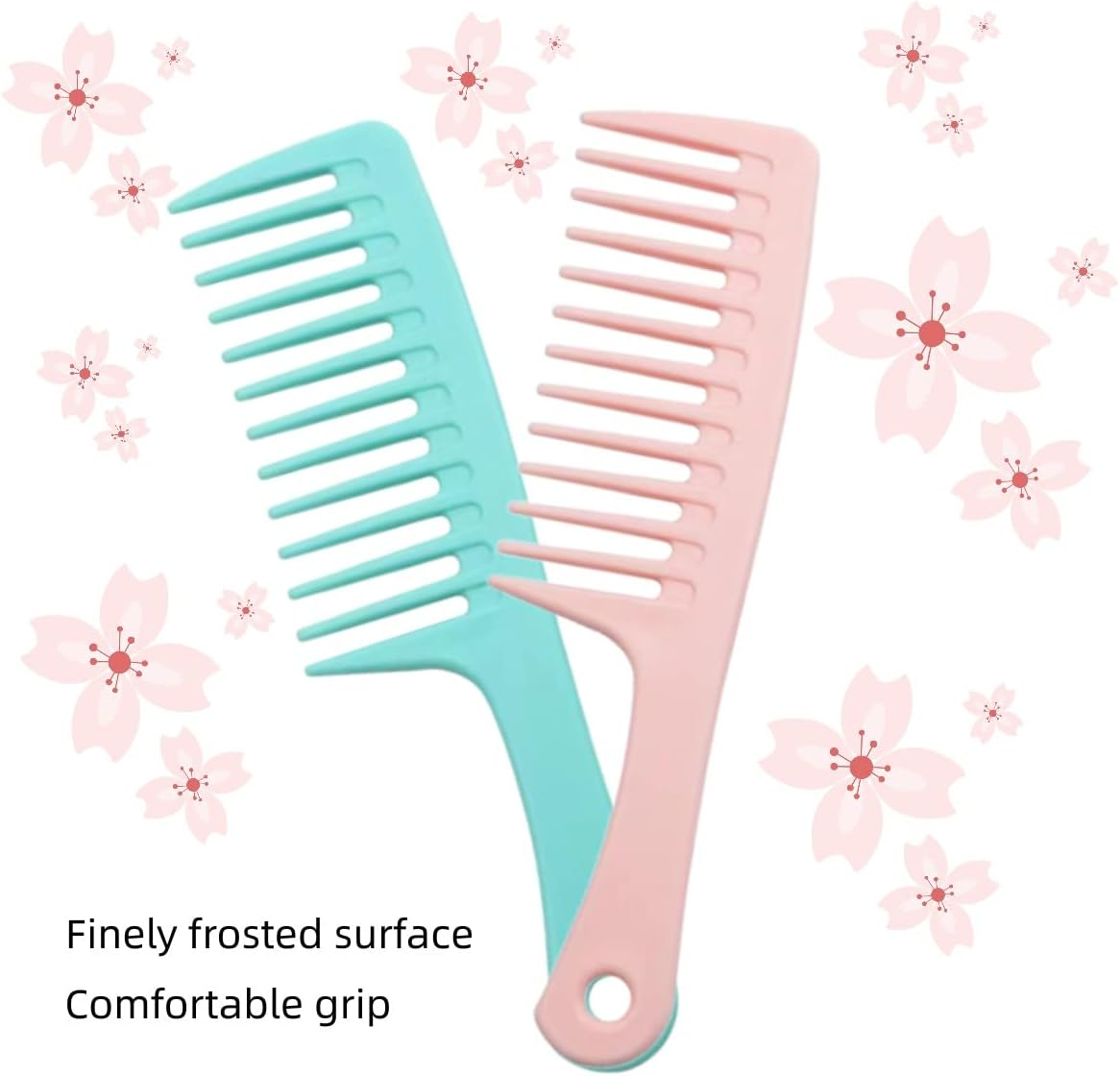 Wide Tooth Comb with Thickened Handle for Long, Curly, Wet Hair - Smooth without Tangles - 2-Piece Pink and Green image number 5