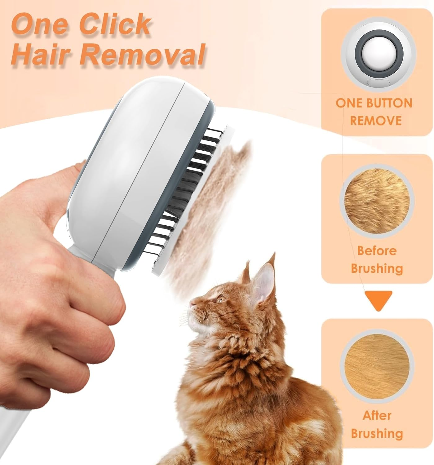 Cat Brush with Steam, 3-In-1 Steam Brush Cat, Brush Cat with Self-Cleaning One Button with Water Tank and Spray, anti Static Electricity and Tangling Steamy Brush for Cats Dogs, White image number 5