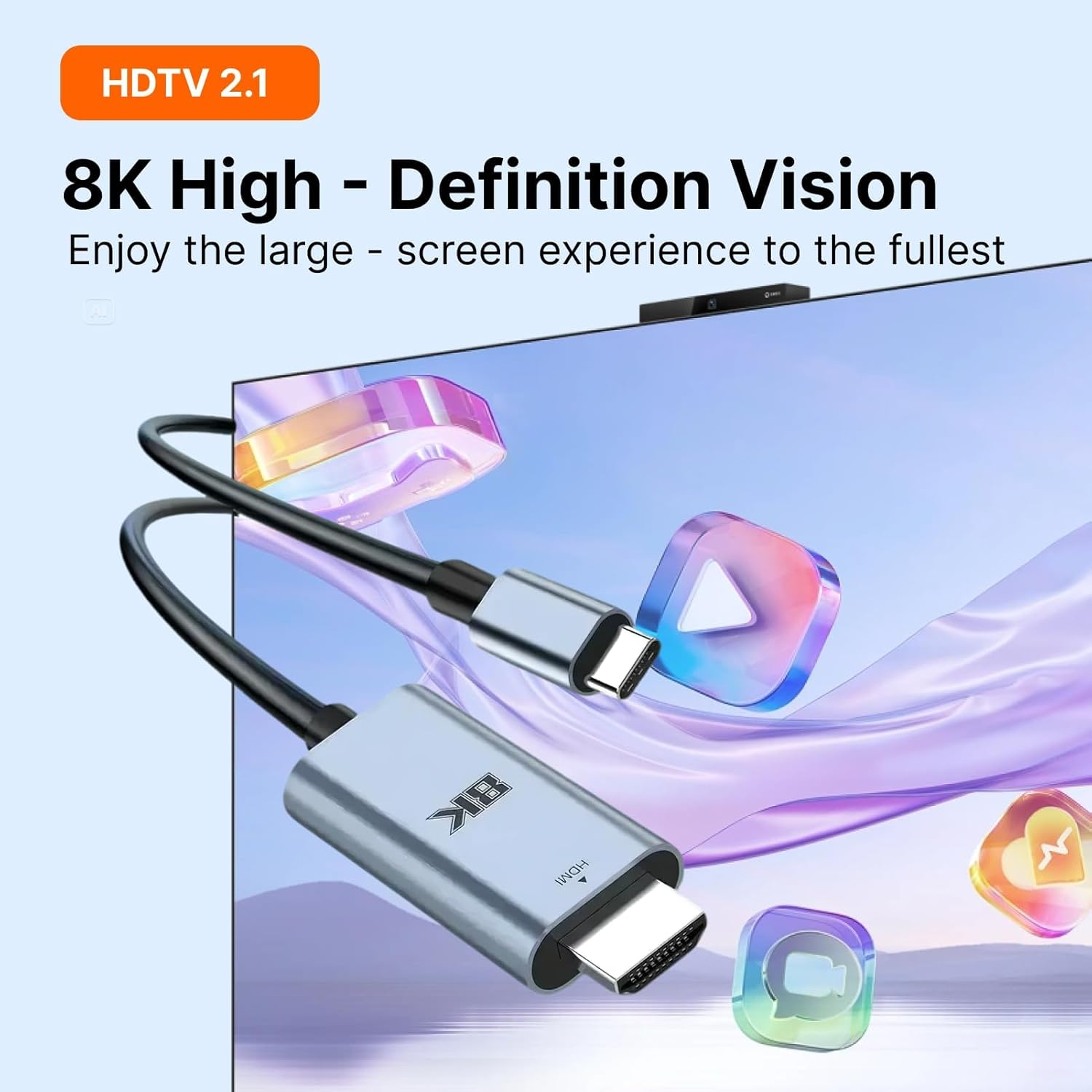 8K@60Hz USB C to HDMI 2.1 Cable 2M, High-Speed 48Gbps Thunderbolt 4/3 Compatible, 4K 240Hz Video Output, HDR HDCP2.3, Type C to HDMI Adapter for Macbook, Iphone 16/15, Galaxy S24, and More image number 4