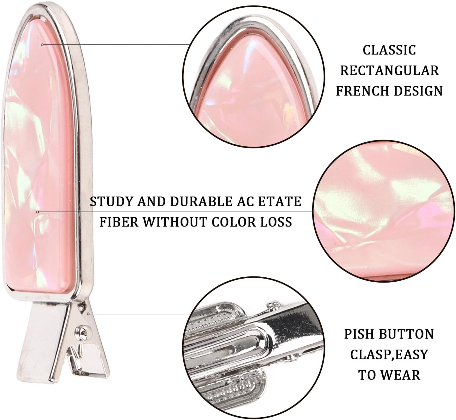 EXIPSAT Hair Clips Set (3 Pairs), Shiny Hair Clips, without Bend, Hair Clips for Women, 3 Colours (Pink, White, Blue) image number 2