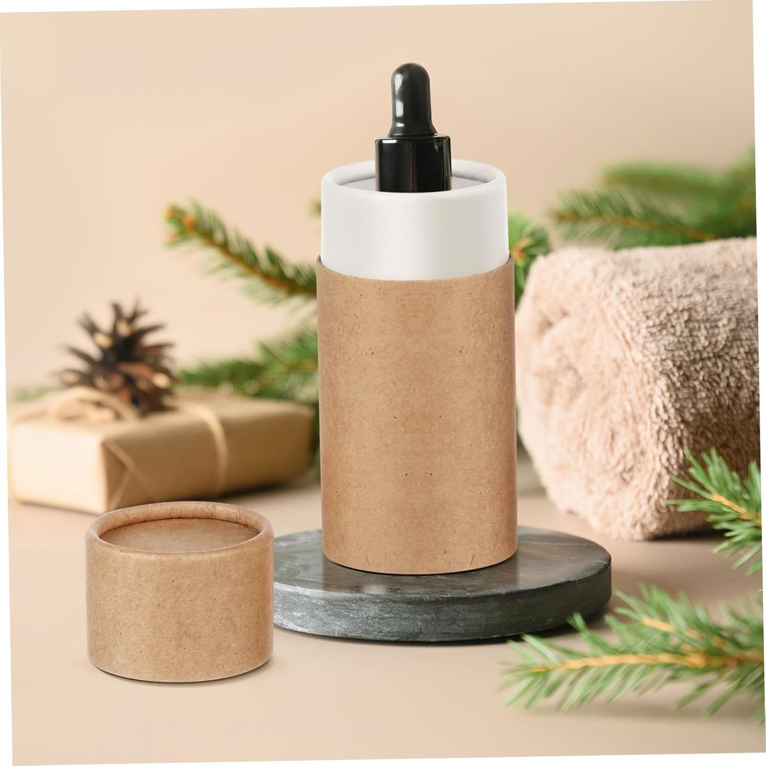 Cylinder Packing Box Essential Oil Bottles Container Brown 10Pcs Brown Paper Boxes for Essential Oils and Tea Simple Design Portable Storage Packaging