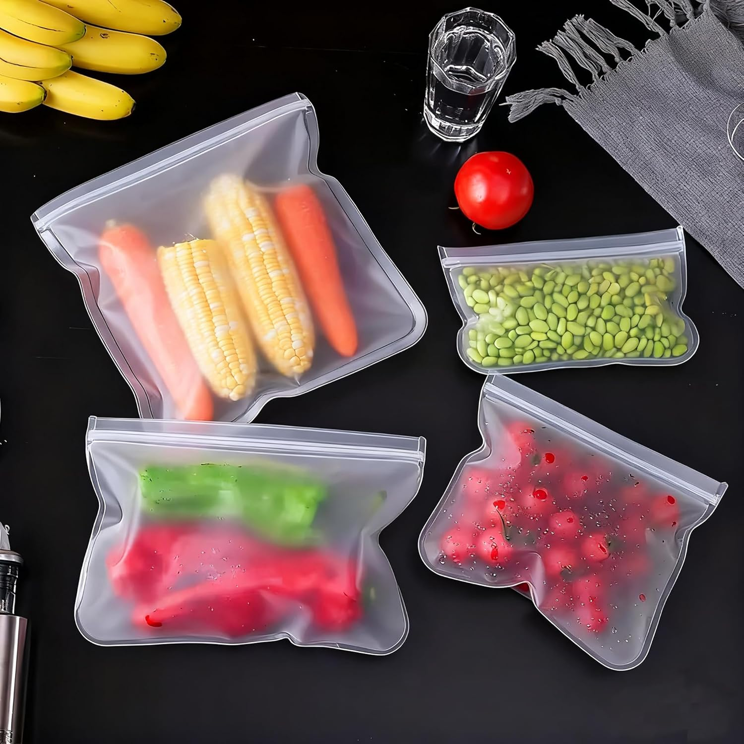 10-Pack Reusable PEVA Food Storage Bags - Leakproof Bpa-Free Freezer Bags for Meal Prep, Veggies, Sandwich& Snacks | Extra Thick Zipper Seal, Dishwasher Safe& Fridge Organization image number 6