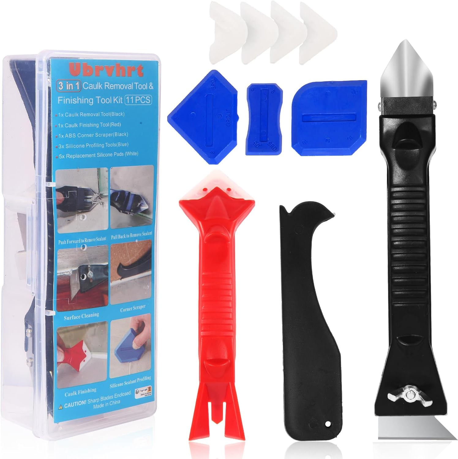 Ubrvhrt Caulk Application Tool Kit Sealant Finishing Tool Set Silicone Profiling Kit 9 Pcs, Caulk Spreader Silicone Smoother Caulking Edger Tool for Tile Siding Window Sink Joint