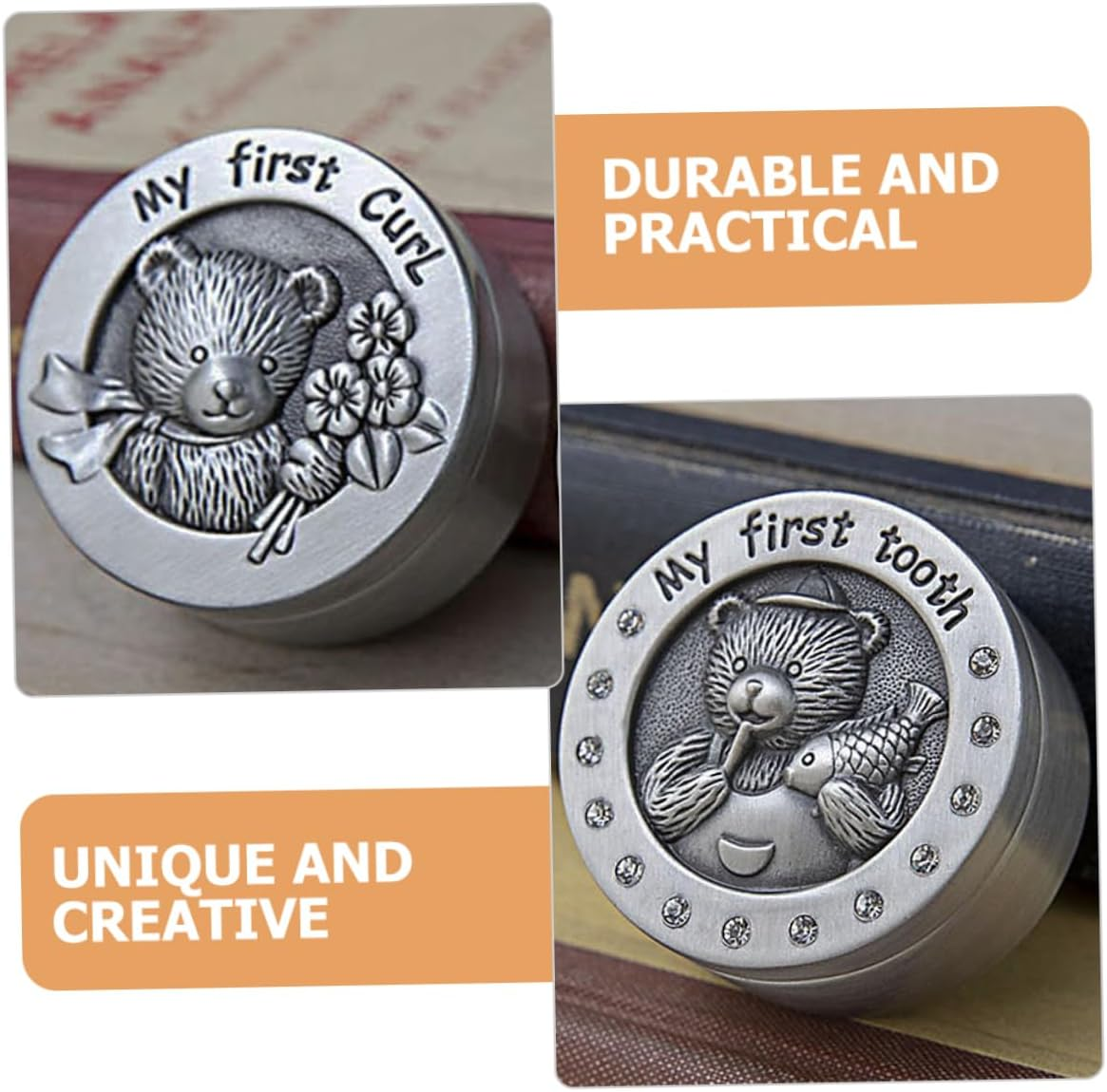 ERINGOGO Baby Tooth Keepsake Box for Kids Metal First Tooth Holder Unique Keepsake Container for Newborns Vintage Style Boys and Girls