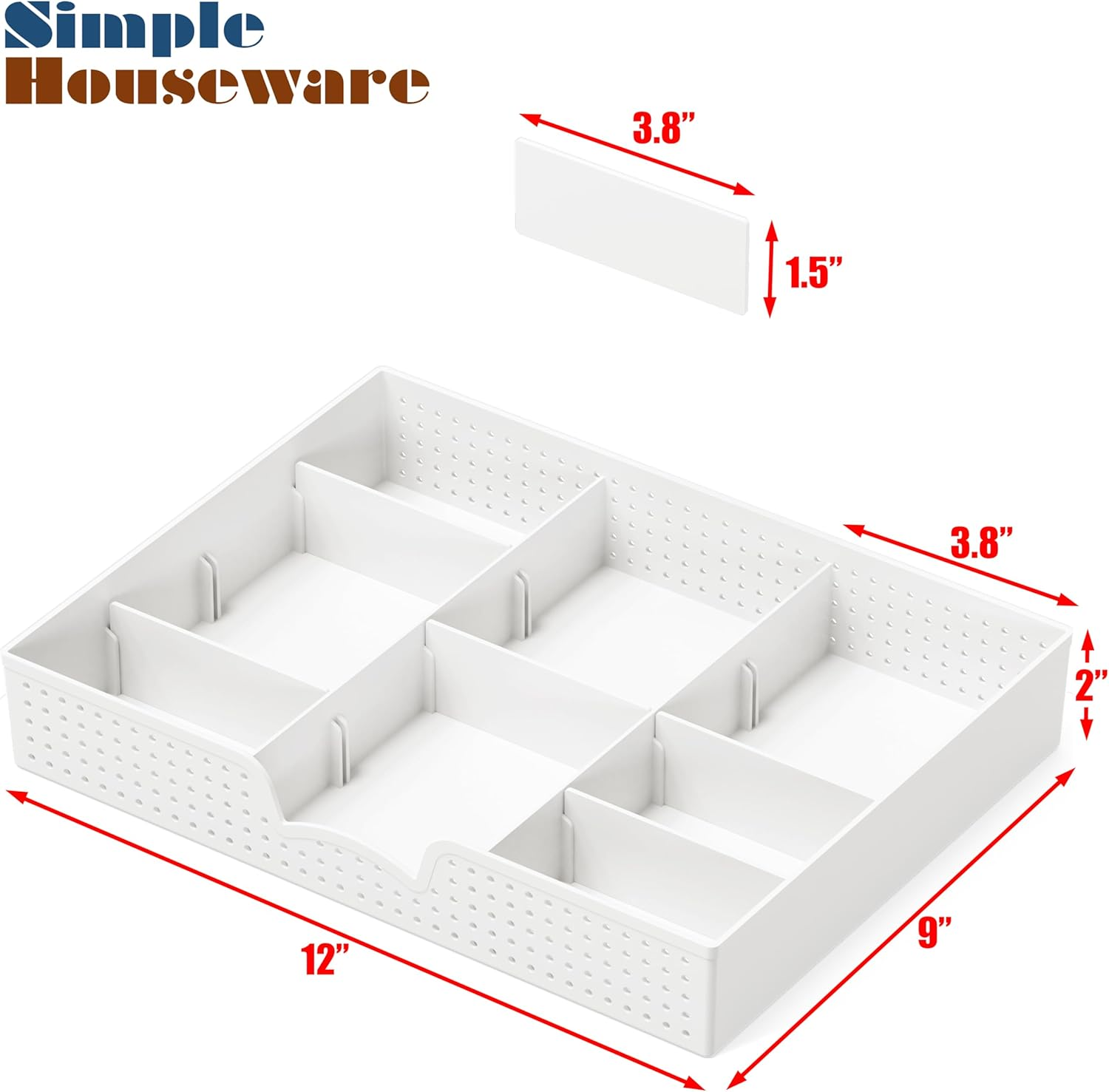 Simple Houseware Desk Drawer Organiser with 9 Adjustable Compartments, White image number 5