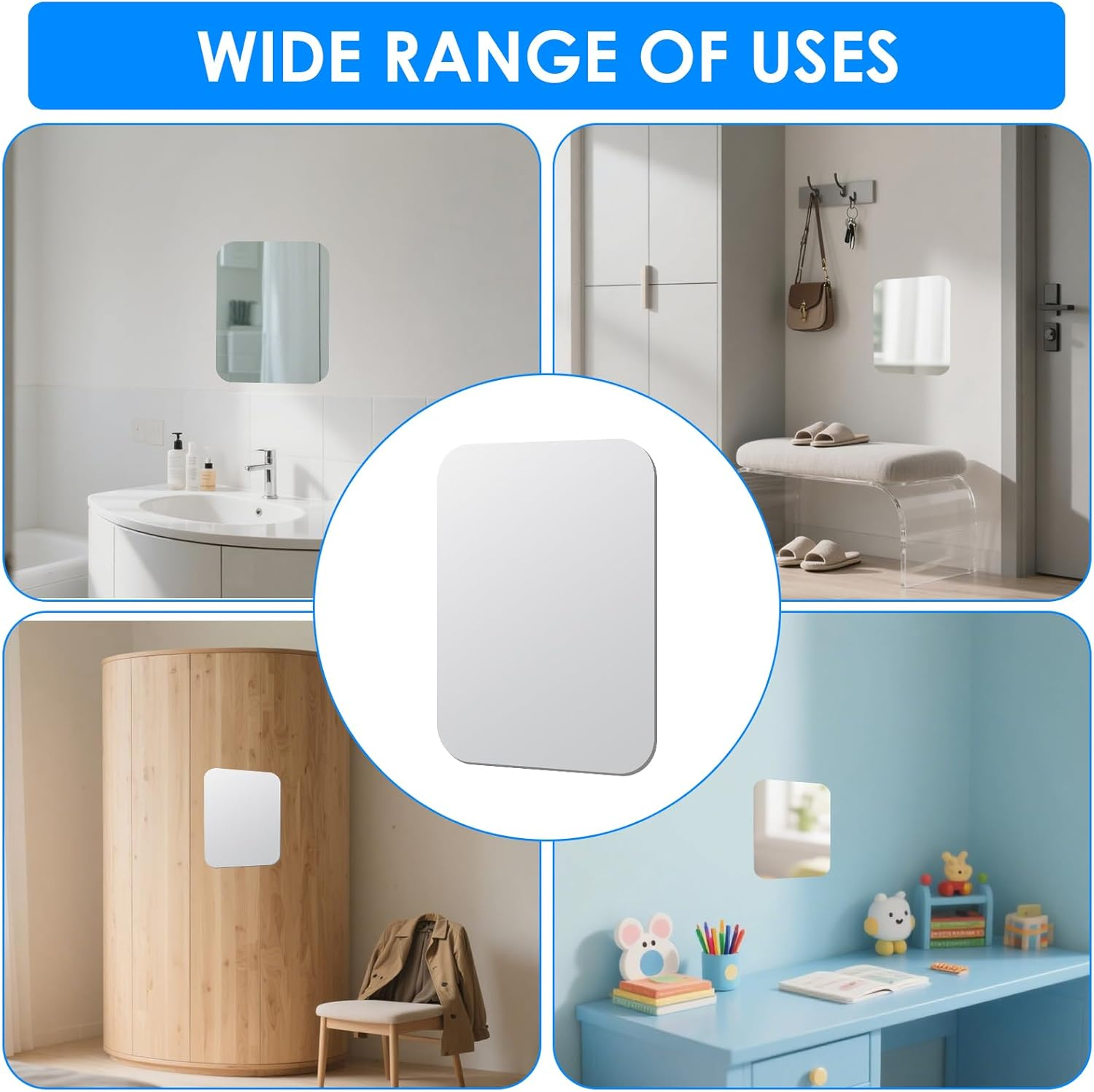 Large 30X20Cm Acrylic Shower Mirror, Fogless Bathroom Mirror with Adhesive Hook Shatter-Resistant Wall Mirror for Shaving & Makeup, Square Stick on Mirror anti Fog image number 2