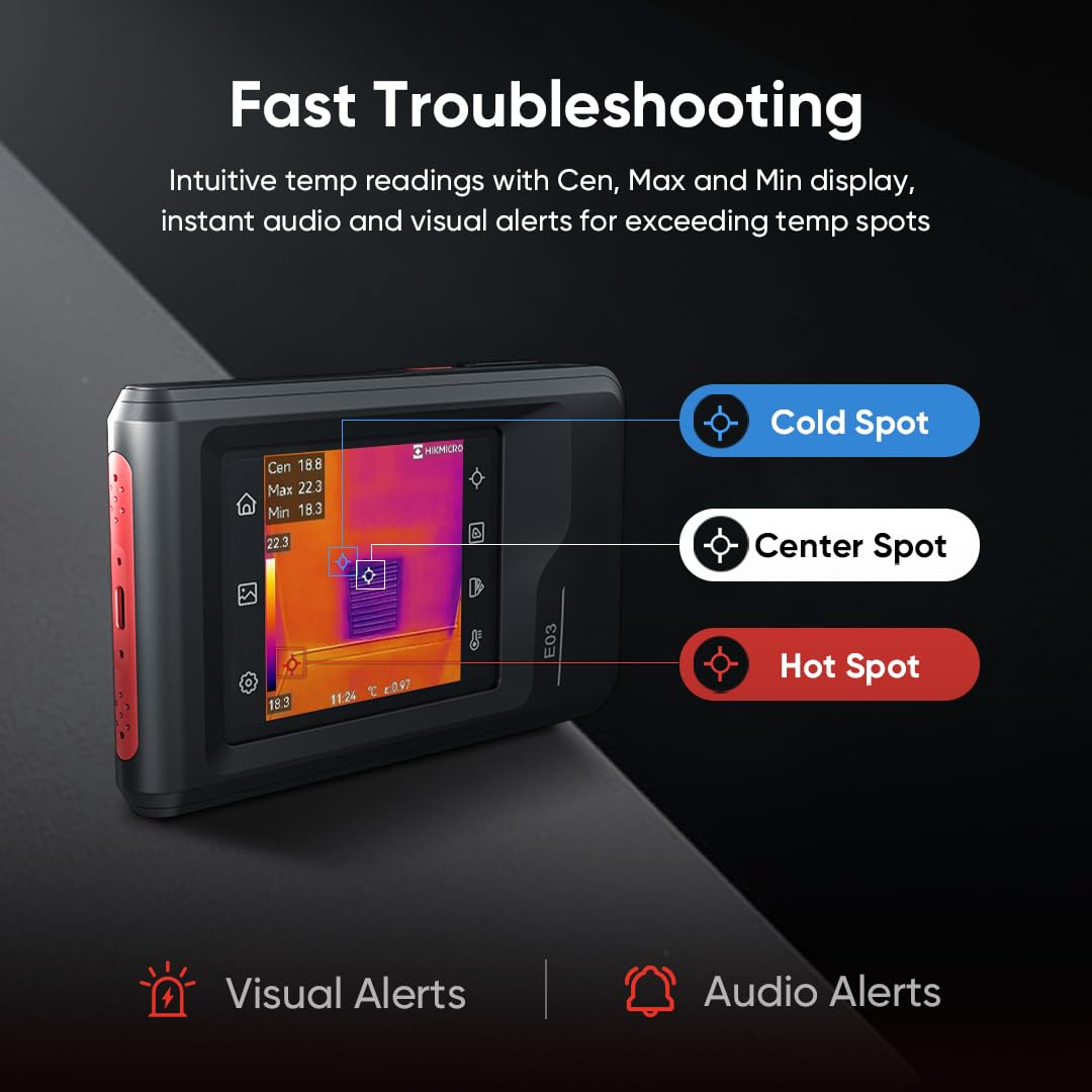 HIKMICRO E03 Thermal Imaging Camera 240 X 240 Superir Resolution with Visual Camera, 96 X 96 IR Resolution/9,216 Pixels, 25 Hz Refresh Rate, 3.5" Touch Screen Thermal Camera, IP54, -20℃ to 350℃