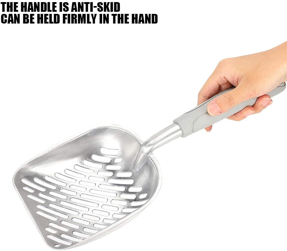 Kitty Metal Scooper, Stainless Steel Easy to Use Cat Litter Scoop with Anti‑Skid Handle for Poop Sifting(Grey) image number 6