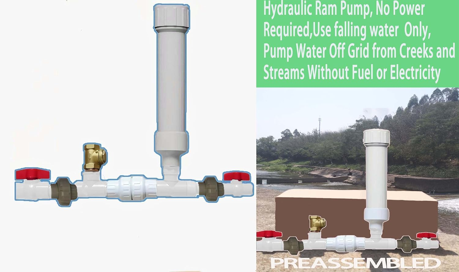 Modern Black Hydraulic Ram Pump, No Power Required, Water Flow Use Only, Pump Water without Fuel or Electricity (3/4(0.75)")