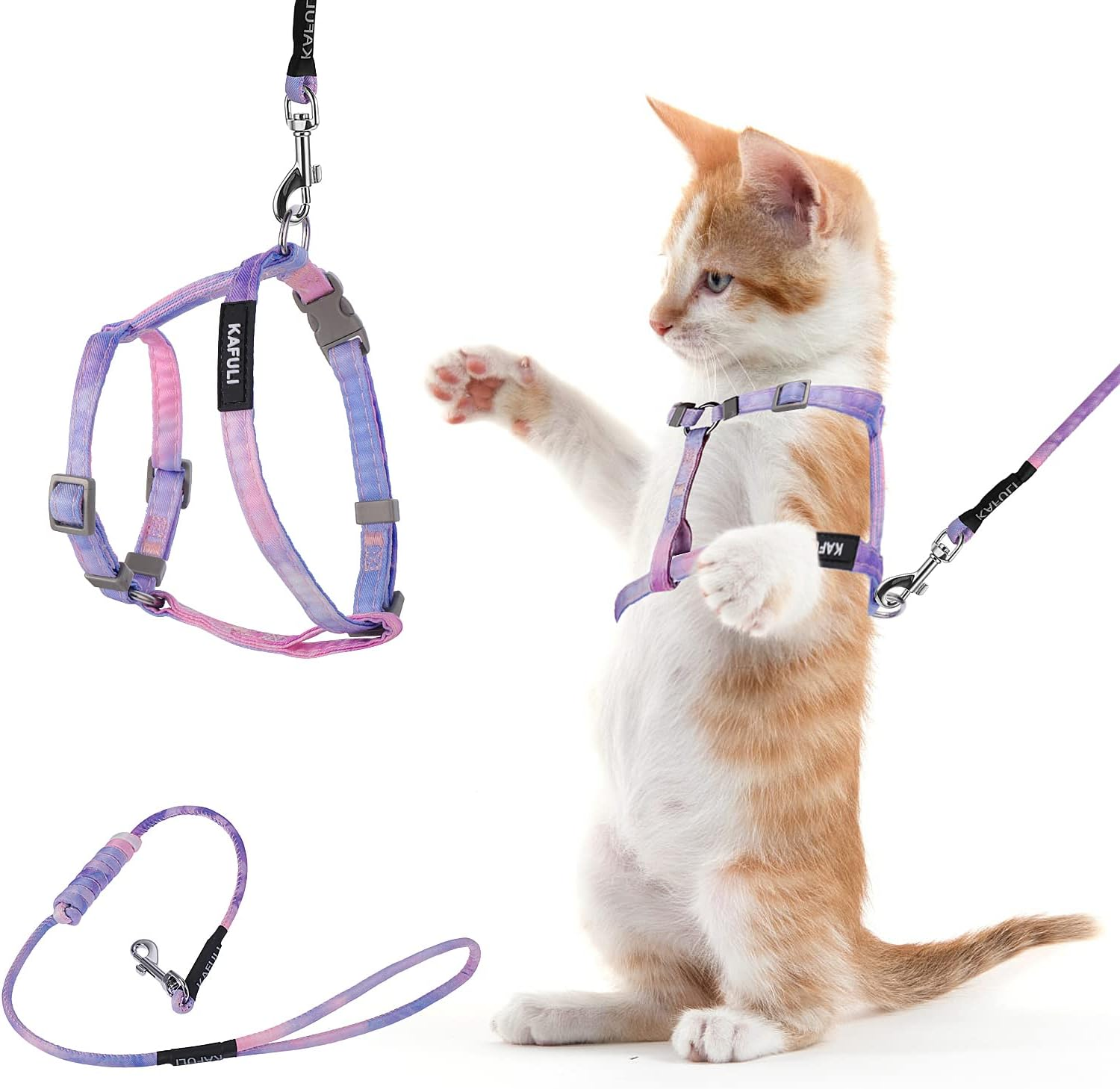 TIESOME Cat Harness and Leash Set, Adjustable Gradient Kitten Harness Escape Proof Harness with Leash for Kitty Outdoor Walking (Sky Blue)