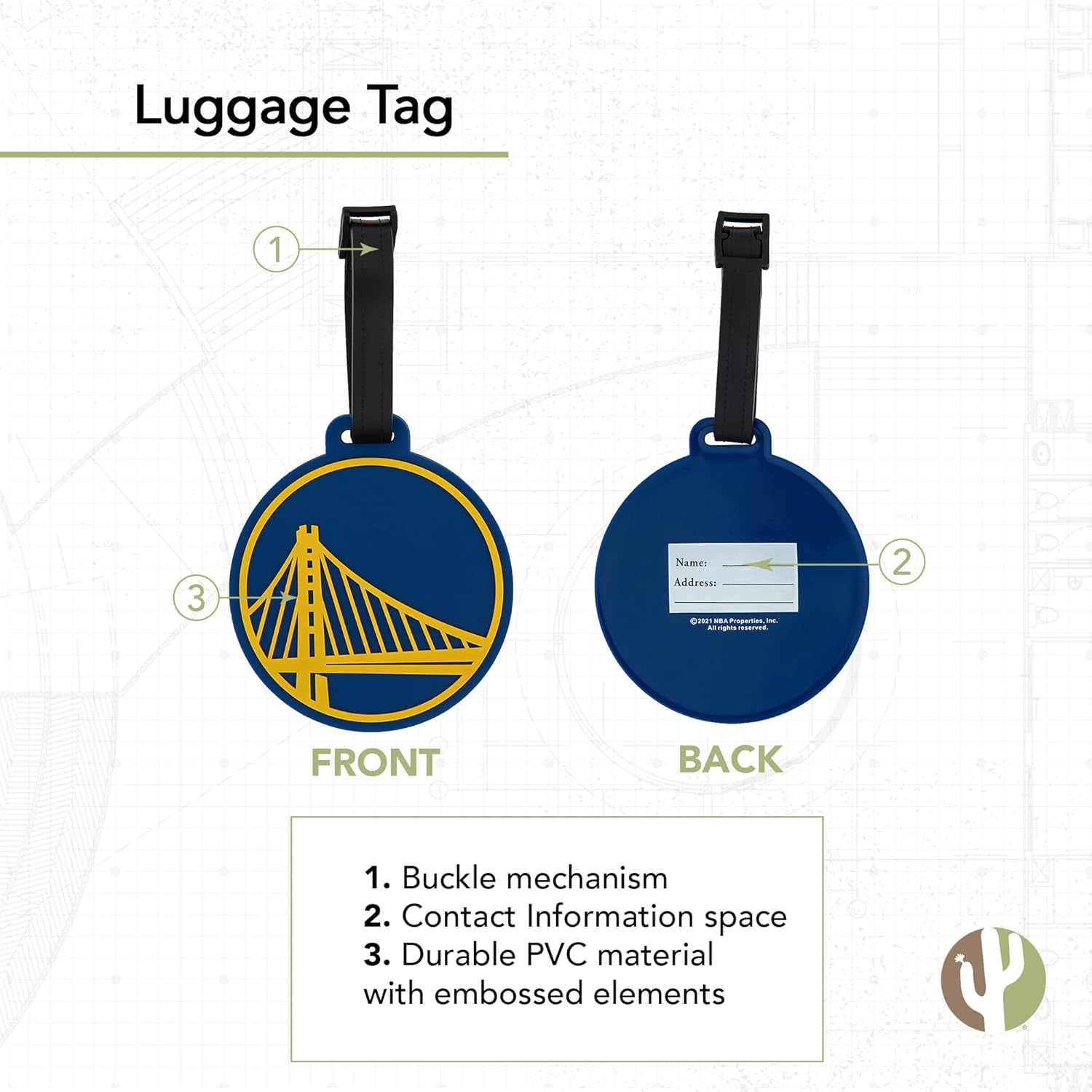 Desert Cactus Golden State Warriors Luggage Tag &ndash; NBA Licensed Bag Tag for Suitcase, Backpack, Travel, or Sports Fan Gear (PVC Luggage Tag) image number 4